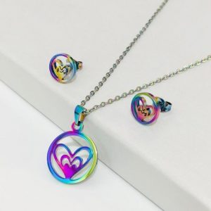 Conjunto metálico acero inoxidable diseño corazón