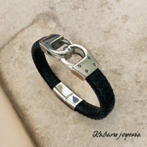 Pulsera caballero de cuero negro esposas