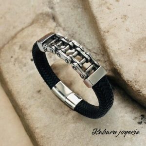 Pulsera caballero de cuero Carrete plata