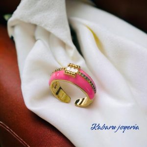 Anillo esmaltado rosa Chapa de oro 18k
