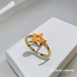 Anillo ajustable chapa de oro 18k estrella naranja