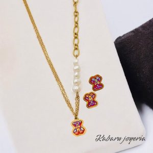 Conjunto dorado acero inoxidable perla Ositos