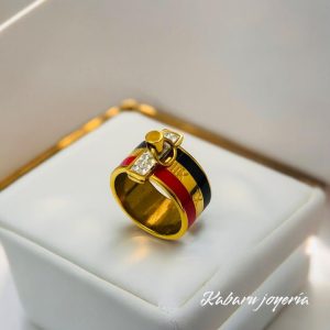 Anillo T6 acero inoxidable esmalte 3 tonos
