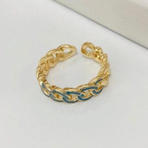 Anillo ajustable de eslabón azul chapa oro 18k