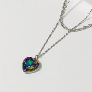 Collar 2 lienzos acero inoxidable corazón  tornasol metálico