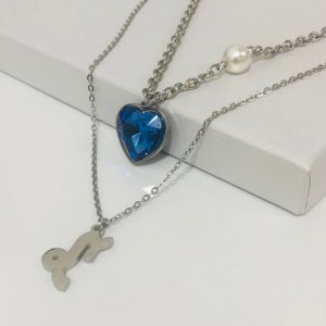 Collar 2 lienzos acero inoxidable corazón azul