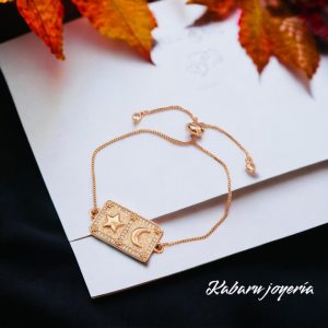 Pulsera chapa de oro 18k moda luna y estrella
