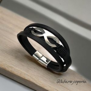 Pulsera caballero de cuero negra infinito