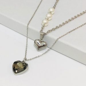 Collar 2 lienzos  acero inoxidable corazón negro humo