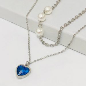 Collar 2 lienzos acero inoxidable corazón azul