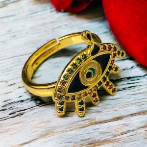 Anillo ajustable ojo azul Chapa de oro 18k