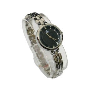 Reloj mujer acero inoxidable JW brazalete plata dial negro