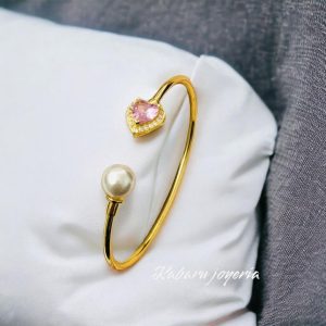 Pulsera corazon piedra rosa chapa de oro 18k