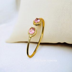 Pulsera piedra rosa chapa de oro 18k
