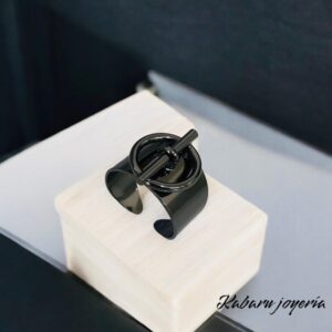 Anillo ajustable negro acero inoxidable ancho