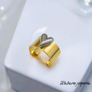 Anillo ajustable dorado acero inoxidable corazon plata