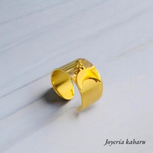 Anillo ajustable dorado acero inoxidable luna colgante