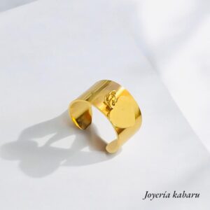 Anillo ajustable dorado acero inoxidable corazon colgante