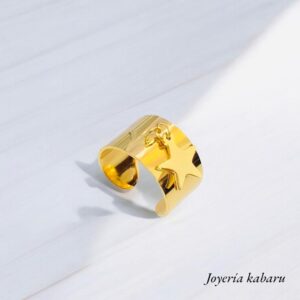 Anillo ajustable dorado acero inoxidable estrella colgante