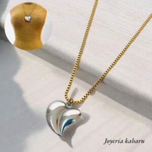 Collar dorado acero inoxidable corazon plata