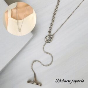 Collar largo color plata acero inoxidable