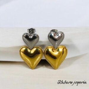 Aretes 2 tonos acero inoxidable corazones