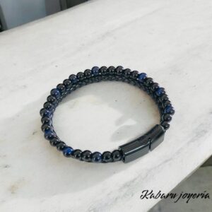 Pulsera caballero piedra natural azul acero