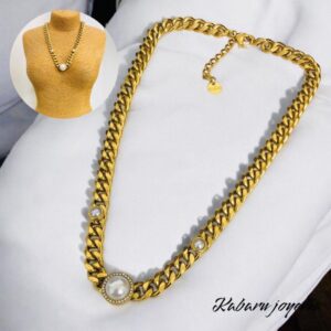 Collar dorado acero inoxidable perla