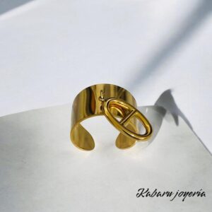 Anillo ajustable dorado acero inoxidable dije colgante