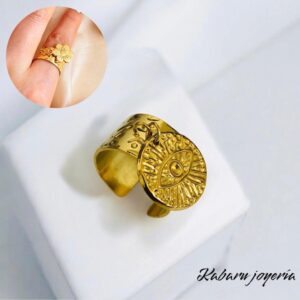 Anillo ajustable dorado acero inoxidable dije ojo turco