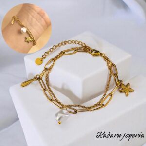 Pulsera dorada acero inoxidable perla