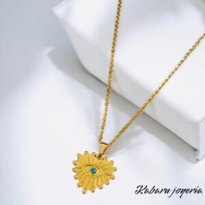 Collar dorado acero inoxidable corazon ojo
