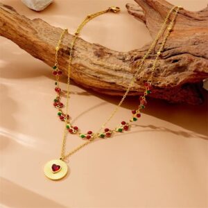 Collar 2 lienzos acero inoxidable cerezas corazon