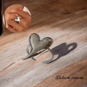 Anillo ajustable color plata acero inoxidable corazon