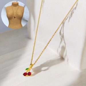Collar dorado acero inoxidable cereza