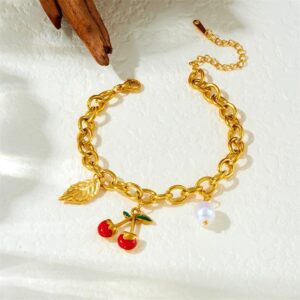 Pulsera dorada acero inoxidable cerezas