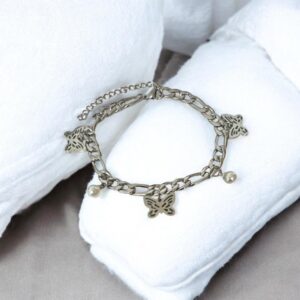Pulsera color plata acero inoxidable mariposas