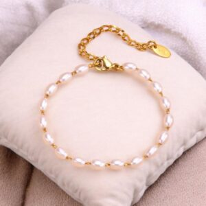 Pulsera dorada acero inoxidable perlas