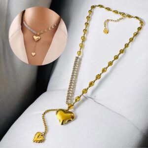 Collar dorado acero inoxidable dijes corazon colgante