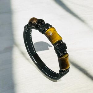 Pulsera caballero bloques acero inoxidable y piedra natural café