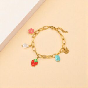 Pulsera dorada acero inoxidable dije fresa