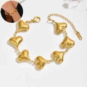 Pulsera dorada acero inoxidable corazones
