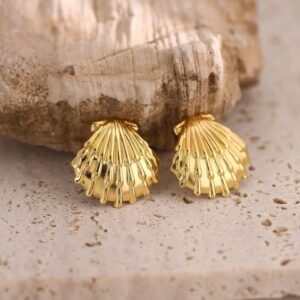 Pendientes dorados acero inoxidable concha