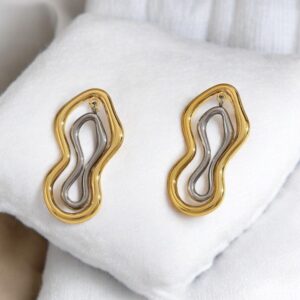 Pendientes dos tonos acero inoxidable retros