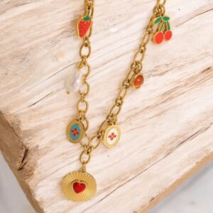 Collar dorado acero inoxidable dijes fruit colgantes