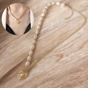Collar dorado acero inoxidable perla corazón