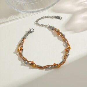 Pulsera dos tonos acero inoxidable bolas