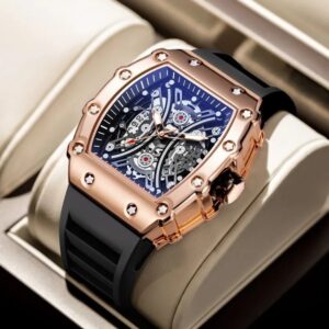 Reloj caballero correa caucho negra  skeletor