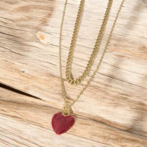 Collar 2 lienzos dorado acero inoxidable corazon rojo