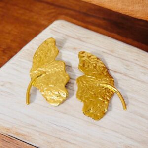 Pendientes dorados acero inoxidable hojas